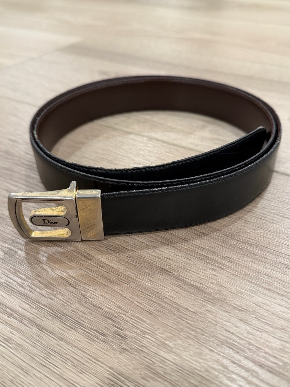 80’s Vintage Dior Gold Buckle Black Leather Belt